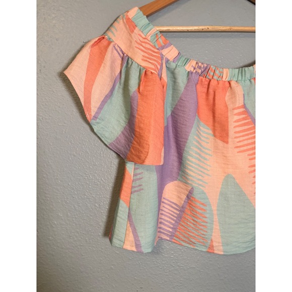 NWT Crosby by Mollie Burch Georgie Off Shoulder Ruffle Sleeve Pastel Top Small - Picture 8 of 11